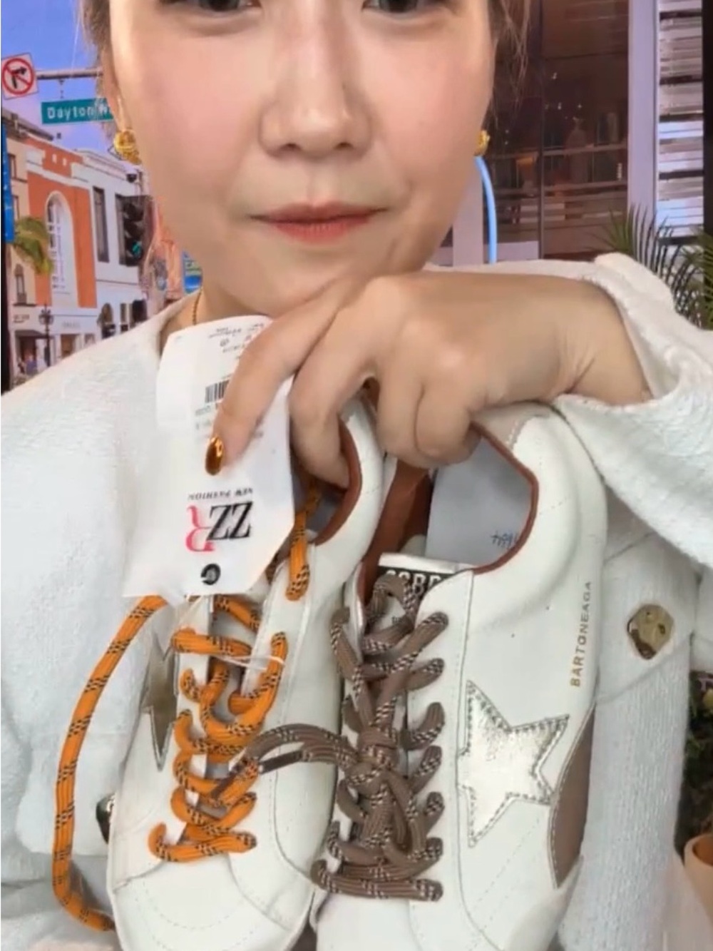 Skateboarders***White Leather Sneakers with Brown & Orange Accents